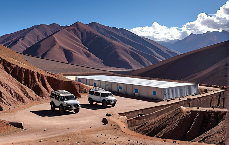 **
Bolivian Andes landscape with a modern lithium extraction facility in the foreground. Include elements of both traditional indigenous life (e.g., a llama herder) and futuristic technology (e.g., electric vehicles). Emphasize the contrast between the natural beauty of the region and the potential for economic development. Consider a cinematic, dramatic lighting.
**