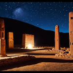 **Prompt:** Bolivian Altiplano at night, illuminated by strange, erratically moving lights in the sky. Ancient Tiwanaku ruins in the foreground. Add a sense of mystery and wonder, suggesting possible extraterrestrial connection.