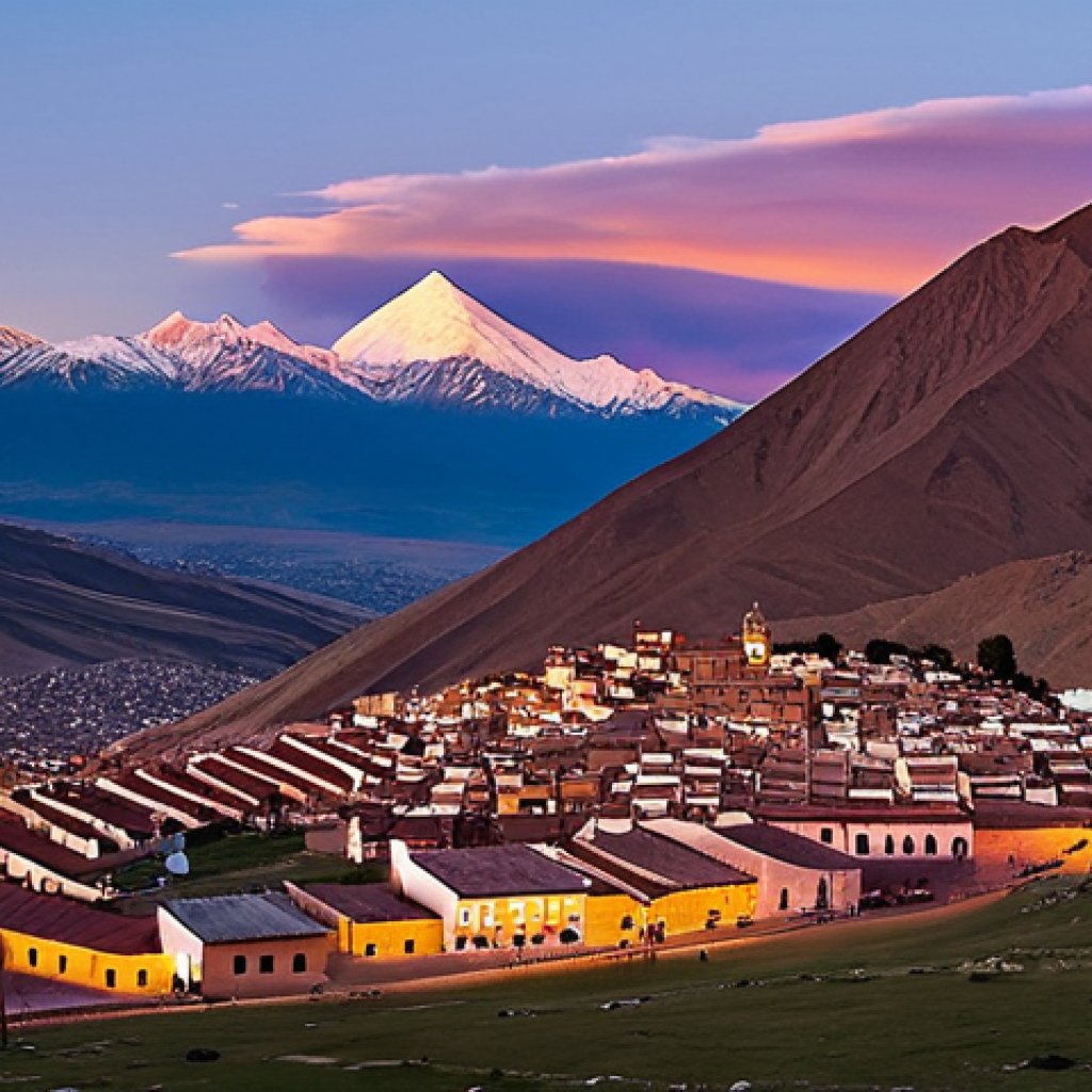 **

"A panoramic view of Cerro Rico in Potosí, Bolivia, at sunset. The city of Potosí sprawls at the base of the mountain. Modest colonial-era buildings are visible. In the foreground, fully clothed local artisans display handcrafted textiles and pottery. Safe for work, appropriate content, family-friendly scene. Perfect anatomy, correct proportions, natural pose, professional photography, high quality, fully clothed figures, modest dress."

**