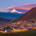 **

"A panoramic view of Cerro Rico in Potosí, Bolivia, at sunset. The city of Potosí sprawls at the base of the mountain. Modest colonial-era buildings are visible. In the foreground, fully clothed local artisans display handcrafted textiles and pottery. Safe for work, appropriate content, family-friendly scene. Perfect anatomy, correct proportions, natural pose, professional photography, high quality, fully clothed figures, modest dress."

**