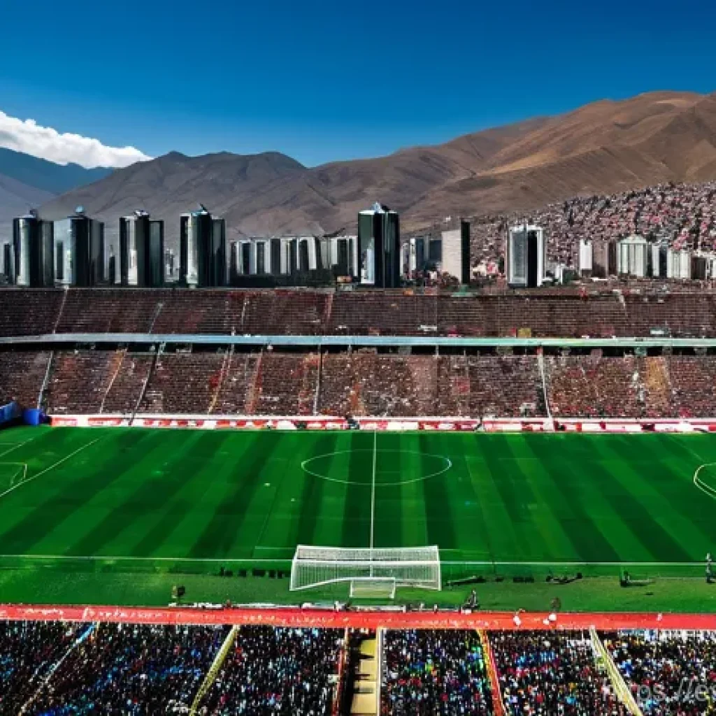 에르난도 실레스 경기장 특징 - **High-Altitude Football Spectacle at Hernando Siles:**
    "A dynamic, wide-angle shot of a footbal...