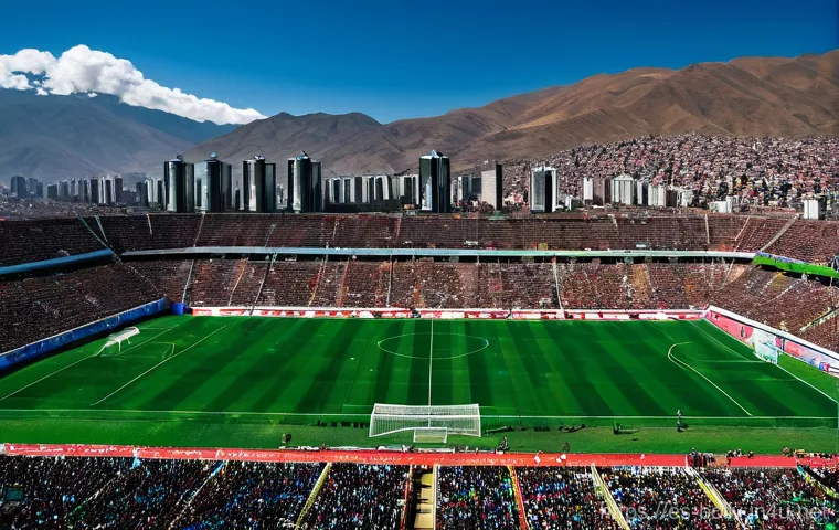 에르난도 실레스 경기장 특징 - **High-Altitude Football Spectacle at Hernando Siles:**
    "A dynamic, wide-angle shot of a footbal...