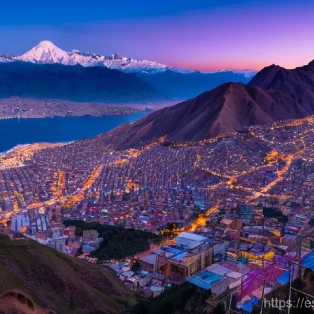 라파스 여행 추천 코스 - **La Paz Cityscape at Sunset from Killi Killi with Telef&eacute;rico:** A breathtaking panoramic view of La...