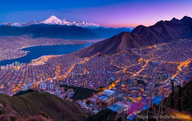 라파스 여행 추천 코스 - **La Paz Cityscape at Sunset from Killi Killi with Telef&eacute;rico:** A breathtaking panoramic view of La...